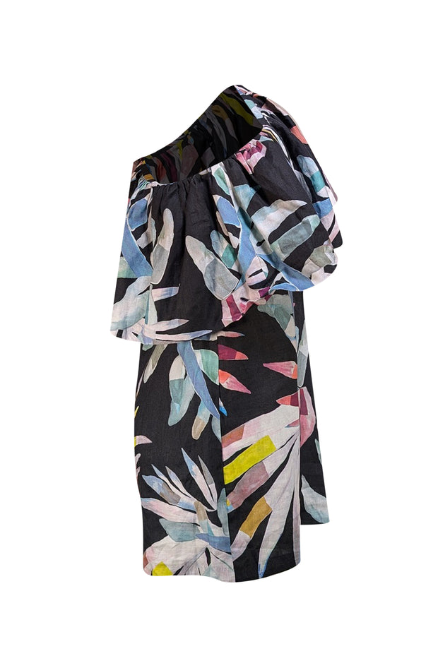 Mara Hoffman - Black Multi Print One Shoulder Mini "Electric Palma" Dress Sz 8 - Current Boutique