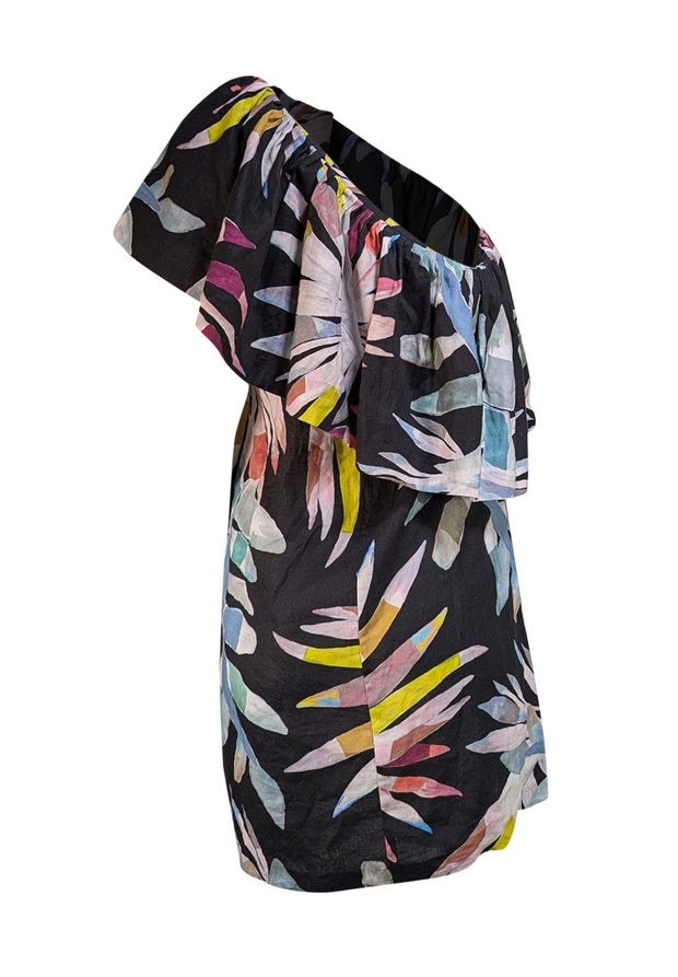 Mara Hoffman - Black Multi Print One Shoulder Mini "Electric Palma" Dress Sz 8 - Current Boutique