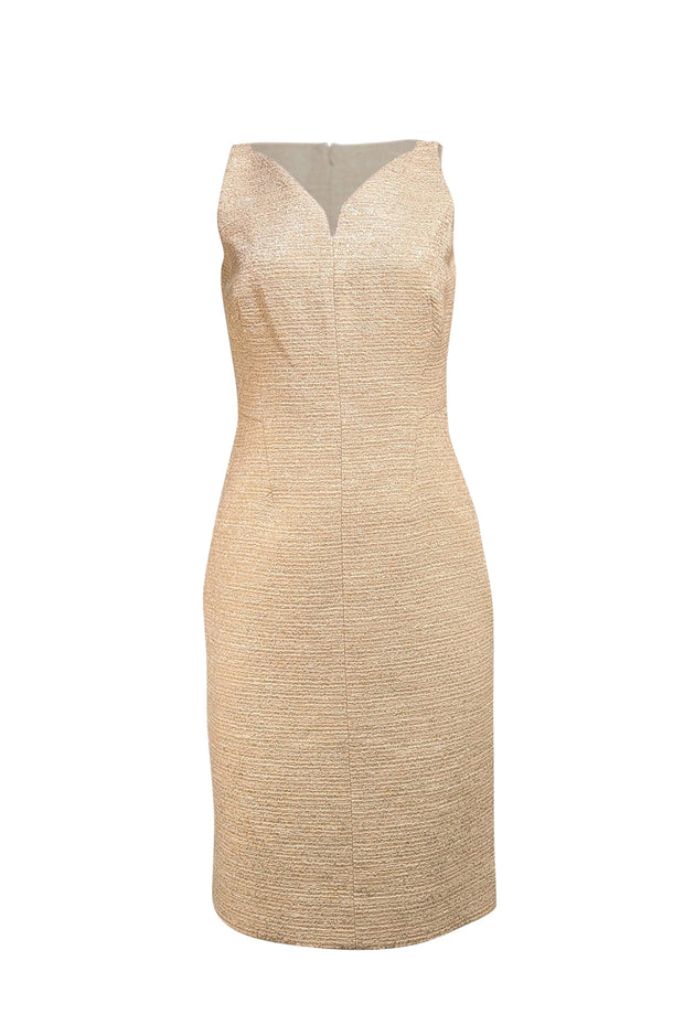 Etcetera - Beige & Gold Boucle Sleeveless Dress Sz 2 - Current Boutique