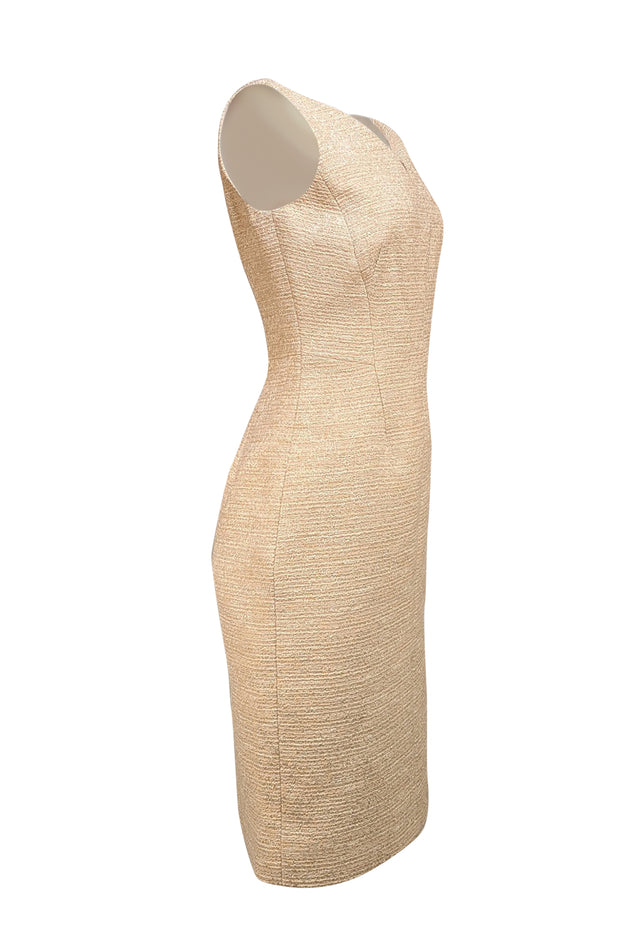 Etcetera - Beige & Gold Boucle Sleeveless Dress Sz 2 - Current Boutique