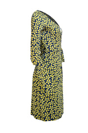 Diane von Furstenberg - Navy & Yellow Floral Wrap Dress Sz 4 - Current Boutique