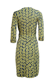 Diane von Furstenberg - Navy & Yellow Floral Wrap Dress Sz 4 - Current Boutique