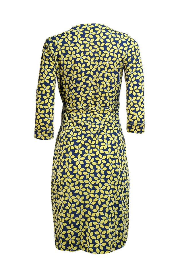 Diane von Furstenberg - Navy & Yellow Floral Wrap Dress Sz 4 - Current Boutique