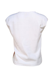 Fuzzi - White Knit Cap Sleeve Top w/ Multi Color Sequin Front Sz S - Current Boutique