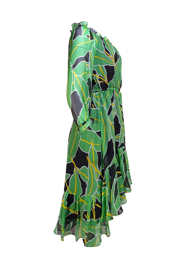 Diane von Furstenberg - Green, Black, & Yellow Print Drawstring Waist Dress Sz XS - Current Boutique