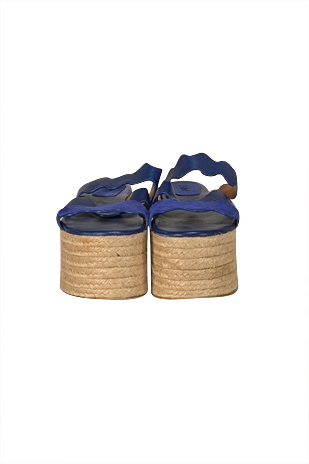 Chloe - Royal Blue Leather Squiggle Strap Espadrille Platform Sandals Sz 8