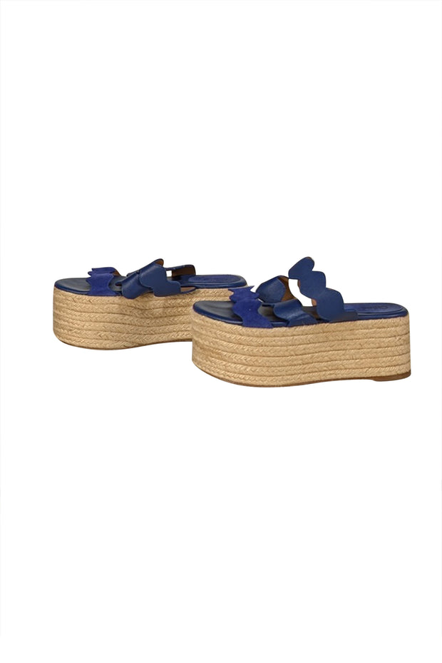 Chloe - Royal Blue Leather Squiggle Strap Espadrille Platform Sandals Sz 8