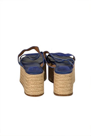 Chloe - Royal Blue Leather Squiggle Strap Espadrille Platform Sandals Sz 8