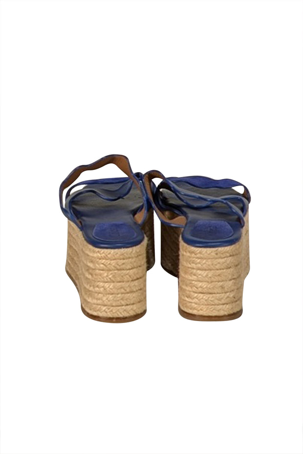 Chloe - Royal Blue Leather Squiggle Strap Espadrille Platform Sandals Sz 8