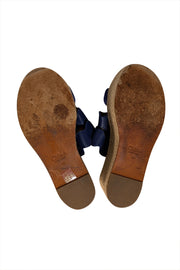 Chloe - Royal Blue Leather Squiggle Strap Espadrille Platform Sandals Sz 8