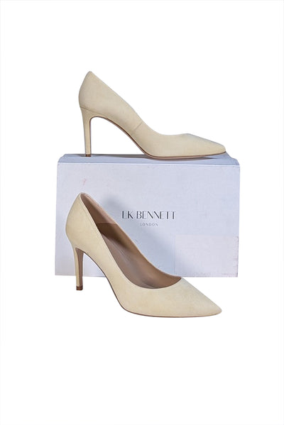 L.K. Bennett - Light Yellow Suede Pointed Toe Floret Pumps Sz 9 - Current Boutique