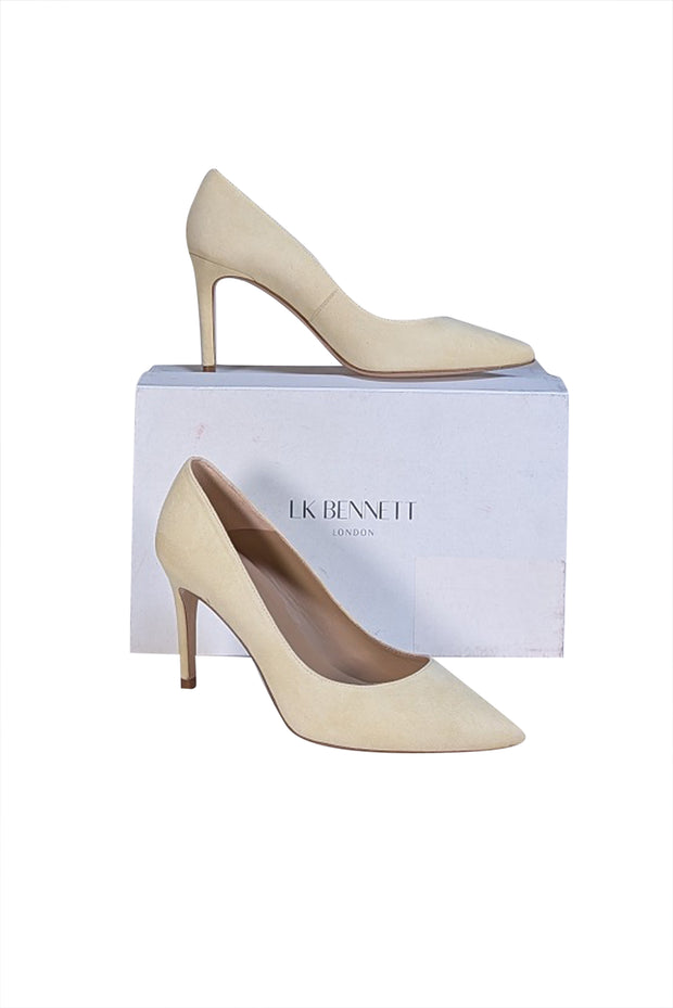 L.K. Bennett - Light Yellow Suede Pointed Toe Floret Pumps Sz 9 - Current Boutique