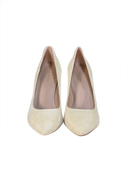 L.K. Bennett - Light Yellow Suede Pointed Toe Floret Pumps Sz 9 - Current Boutique