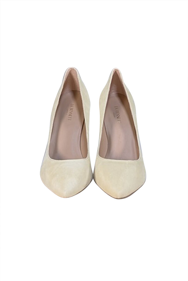 L.K. Bennett - Light Yellow Suede Pointed Toe Floret Pumps Sz 9 - Current Boutique