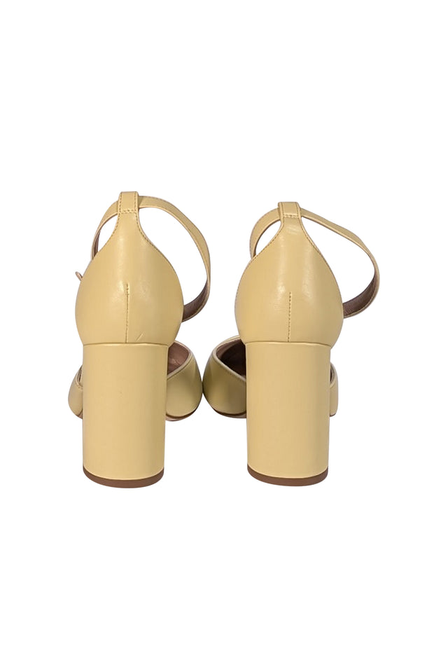 L.K. Bennett - Butter Yellow Leather Ankle Strap "Simmi" Block Heels Sz 10 - Current Boutique