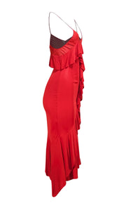 Yves Saint Laurent - Red Sleeveless Ruffle Trim Slip Dress Sz L - Current Boutique