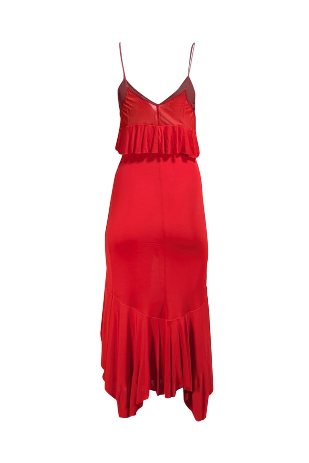 Yves Saint Laurent - Red Sleeveless Ruffle Trim Slip Dress Sz L - Current Boutique