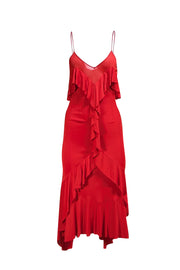 Yves Saint Laurent - Red Sleeveless Ruffle Trim Slip Dress Sz L