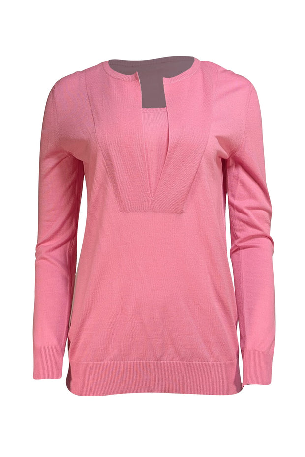 Akris Punto - Pink Virgin Wool Thin Sweater Top Sz 8 - Current Boutique