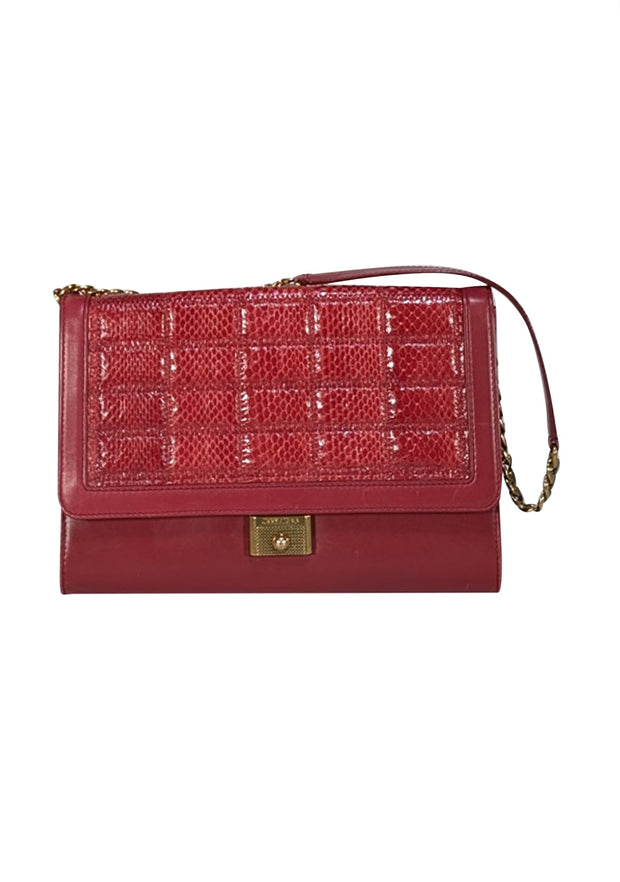 Jimmy Choo - Brick Red Leather Crossbody Bag w/Snakeskin Front Flap