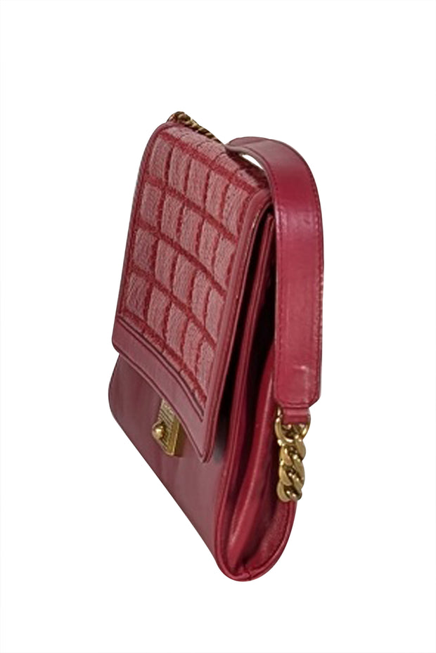 Jimmy Choo - Brick Red Leather Crossbody Bag w/Snakeskin Front Flap