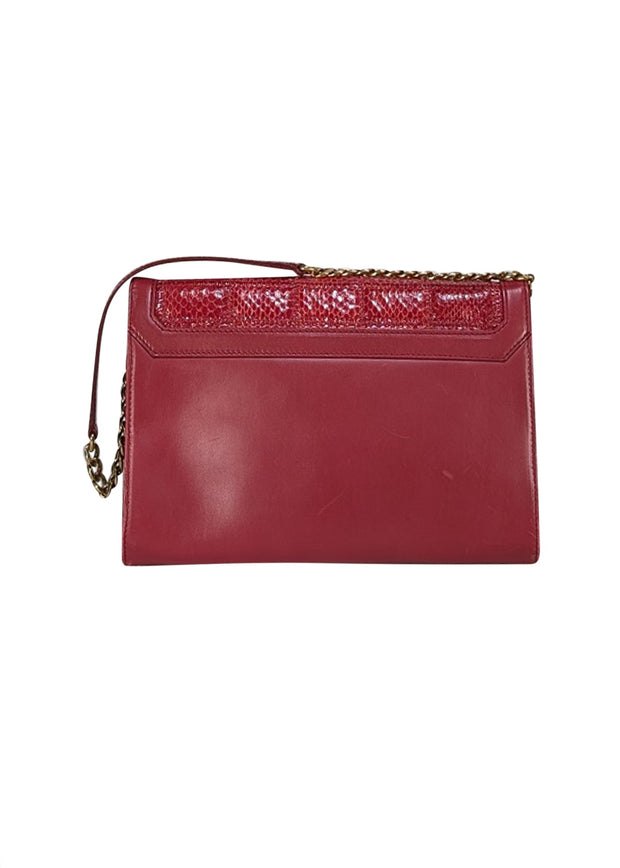 Jimmy Choo - Brick Red Leather Crossbody Bag w/Snakeskin Front Flap