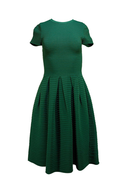 Valentino - Green Ribbed Open Back Short Sleeve Dress Sz S - Current Boutique