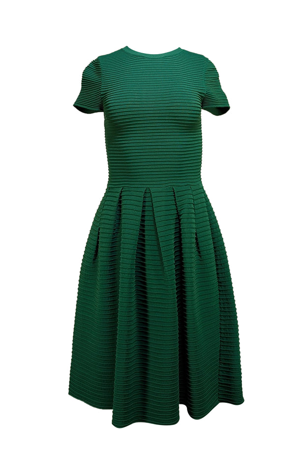 Valentino - Green Ribbed Open Back Short Sleeve Dress Sz S - Current Boutique
