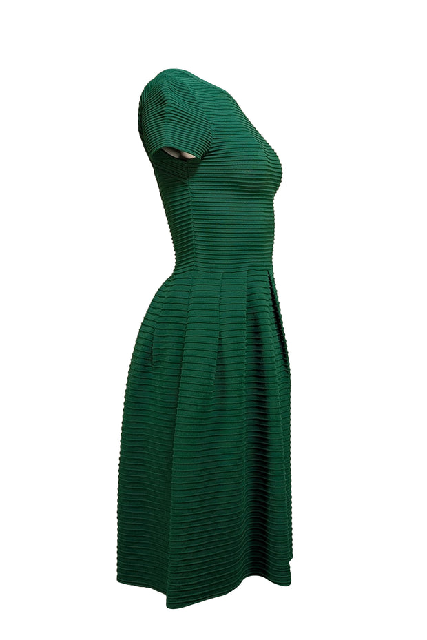 Valentino - Green Ribbed Open Back Short Sleeve Dress Sz S - Current Boutique