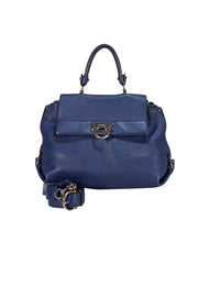 Ferragamo - Royal Blue Pebbled Leather Silver Hardware Satchel Bag - Current Boutique