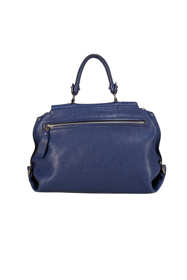 Ferragamo - Royal Blue Pebbled Leather Silver Hardware Satchel Bag - Current Boutique