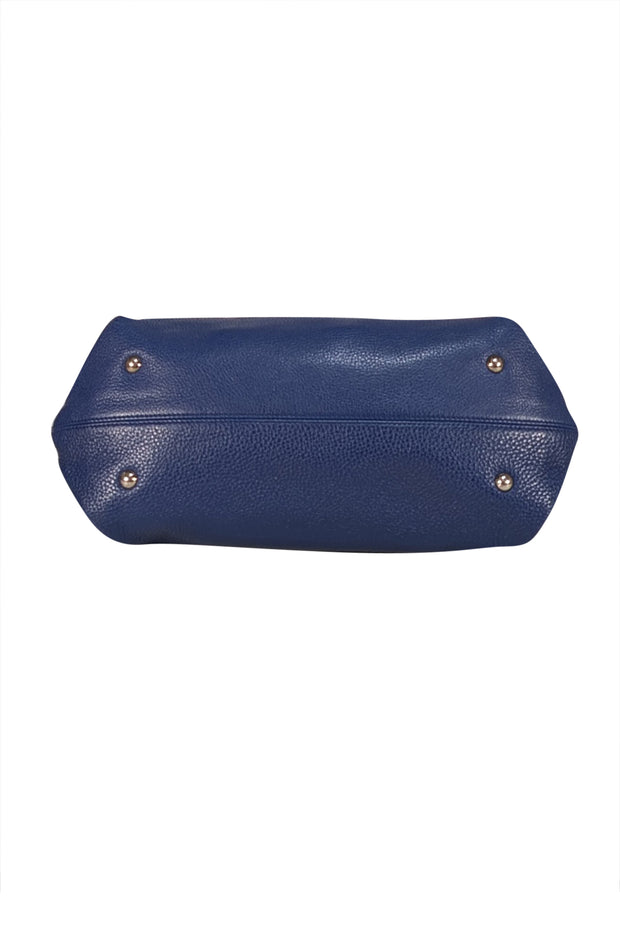 Ferragamo - Royal Blue Pebbled Leather Silver Hardware Satchel Bag - Current Boutique