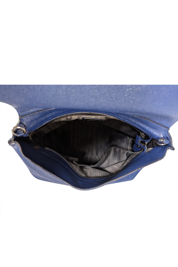 Ferragamo - Royal Blue Pebbled Leather Silver Hardware Satchel Bag - Current Boutique