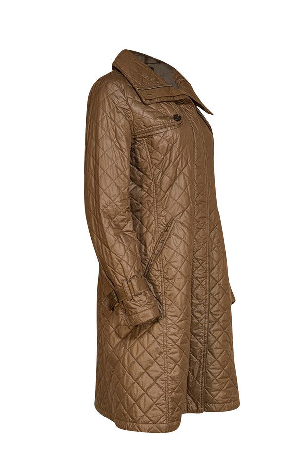 Weekend Max Mara - Brown Quilted Collared Midi Coat Sz 12 - Current Boutique