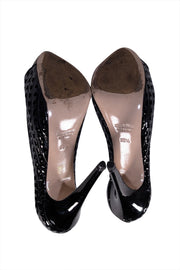 Miu Miu - Black Patent Leather Laser Cut Peep Toe Pumps Sz 6.5