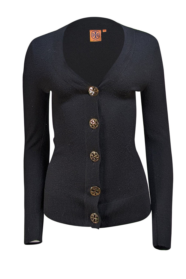 Tory Burch - Black Wool V-Neckline Cardigan Sz S - Current Boutique