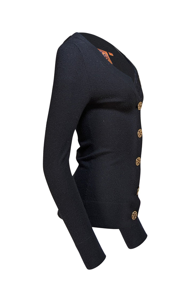 Tory Burch - Black Wool V-Neckline Cardigan Sz S - Current Boutique