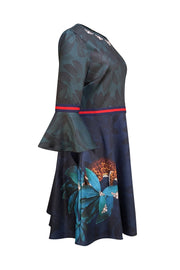 Ted Baker - Green & Navy Floral Multi Print Mini Dress Sz 12 - Current Boutique