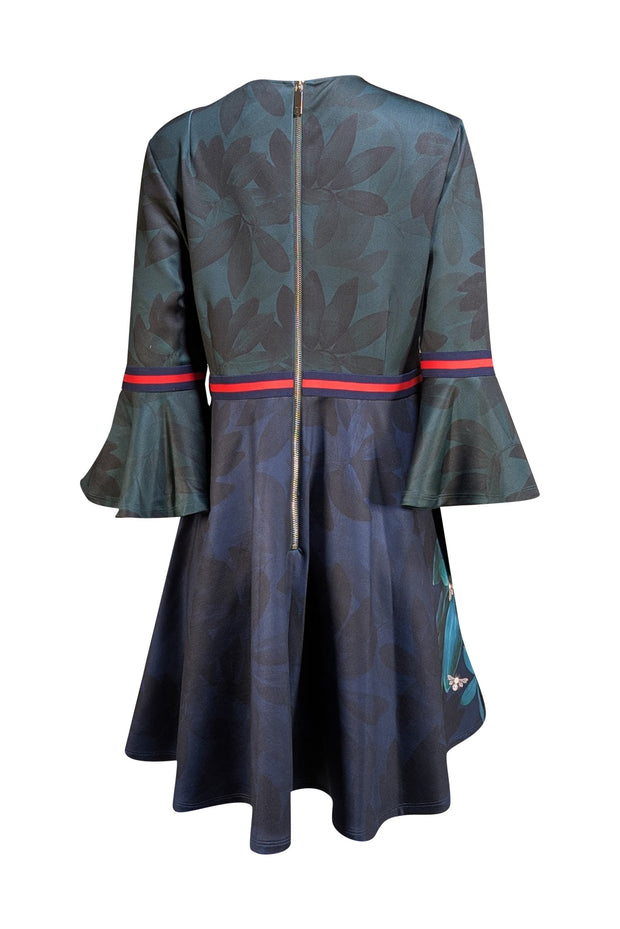 Ted Baker - Green & Navy Floral Multi Print Mini Dress Sz 12 - Current Boutique