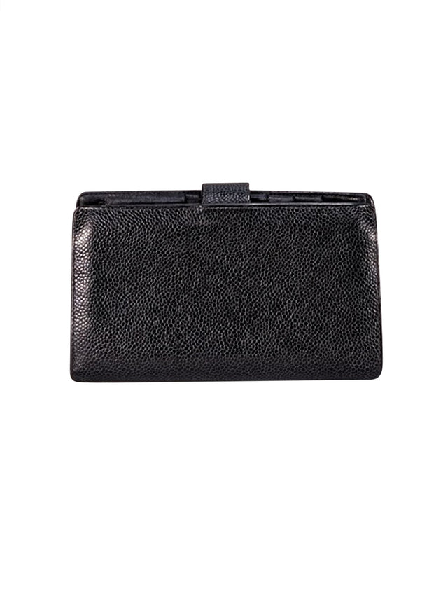 Chanel - Black Leather Logo Front Wallet - Current Boutique