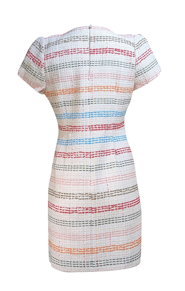 Milly - Ivory, Pink, Green, & Blue Boucle Short Sleeve Dress Sz 10 - Current Boutique