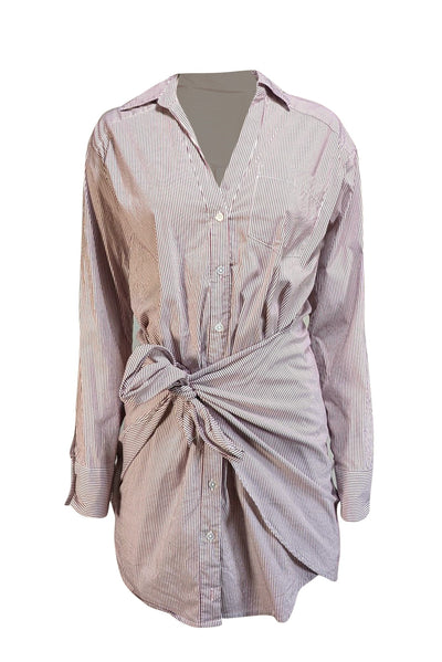 Veronica Beard - White & Brown Striped Cotton Shirtdress Sz 2 - Current Boutique