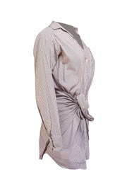 Veronica Beard - White & Brown Striped Cotton Shirtdress Sz 2 - Current Boutique