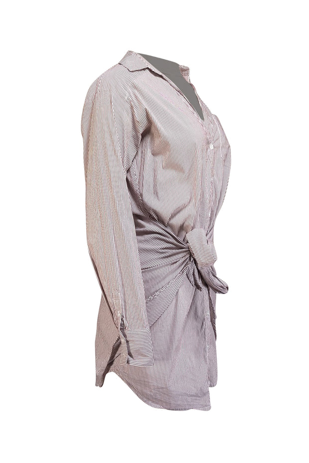 Veronica Beard - White & Brown Striped Cotton Shirtdress Sz 2 - Current Boutique