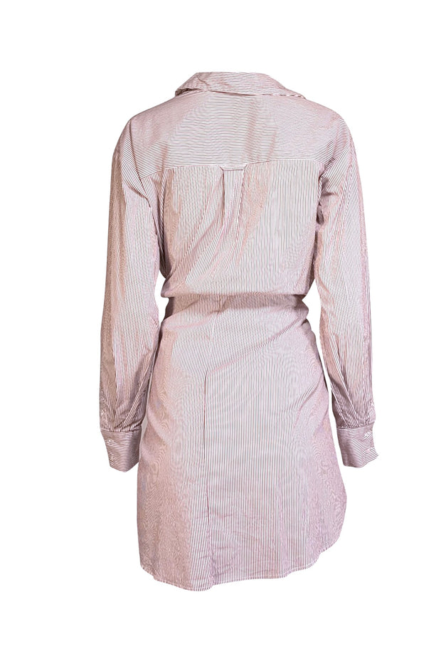 Veronica Beard - White & Brown Striped Cotton Shirtdress Sz 2 - Current Boutique