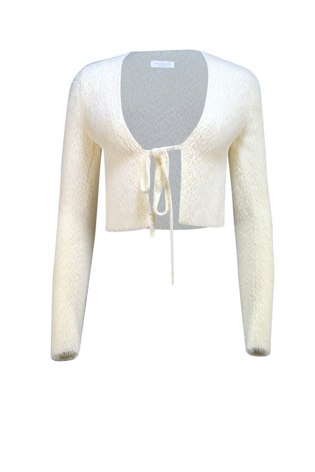 Jonathan Simkhai - Cream Fuzzy Tie Front Cardigan Sz XS - Current Boutique