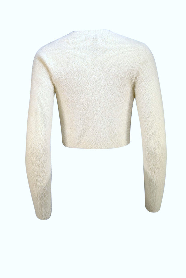 Jonathan Simkhai - Cream Fuzzy Tie Front Cardigan Sz XS - Current Boutique