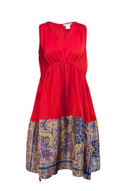 Carven - Red Satin Sleeveless Tie Waist Dress Sz 4 - Current Boutique