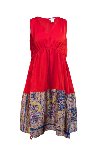 Carven - Red Satin Sleeveless Tie Waist Dress Sz 4 - Current Boutique