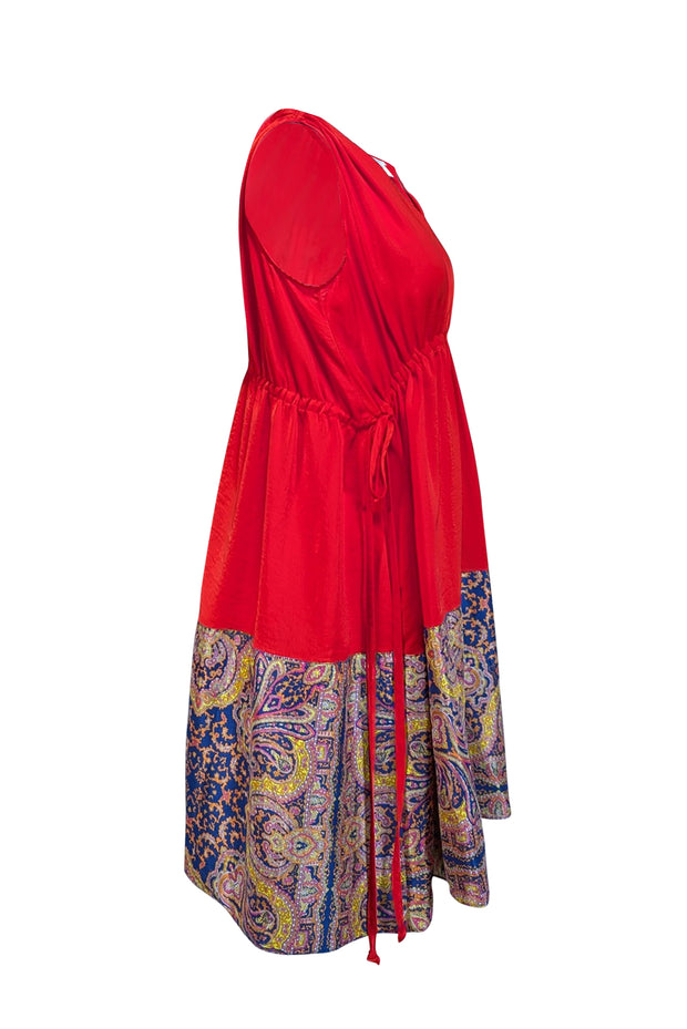 Carven - Red Satin Sleeveless Tie Waist Dress Sz 4 - Current Boutique